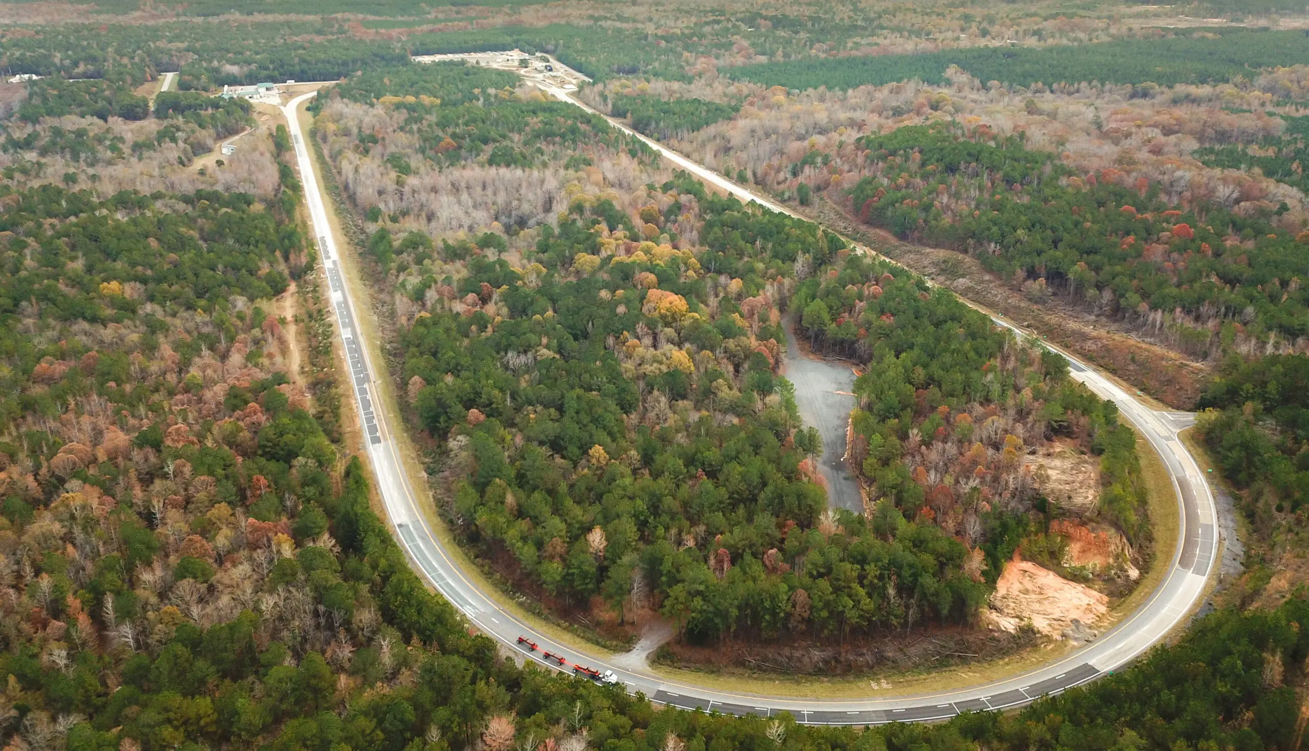 Test section of road in North Carolina, partially paved with Highly Modified Asphalt to test the durability.