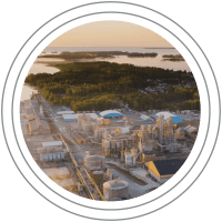 Planet: Kraton's Sandarne, Sweden manufacturing plant at dusk