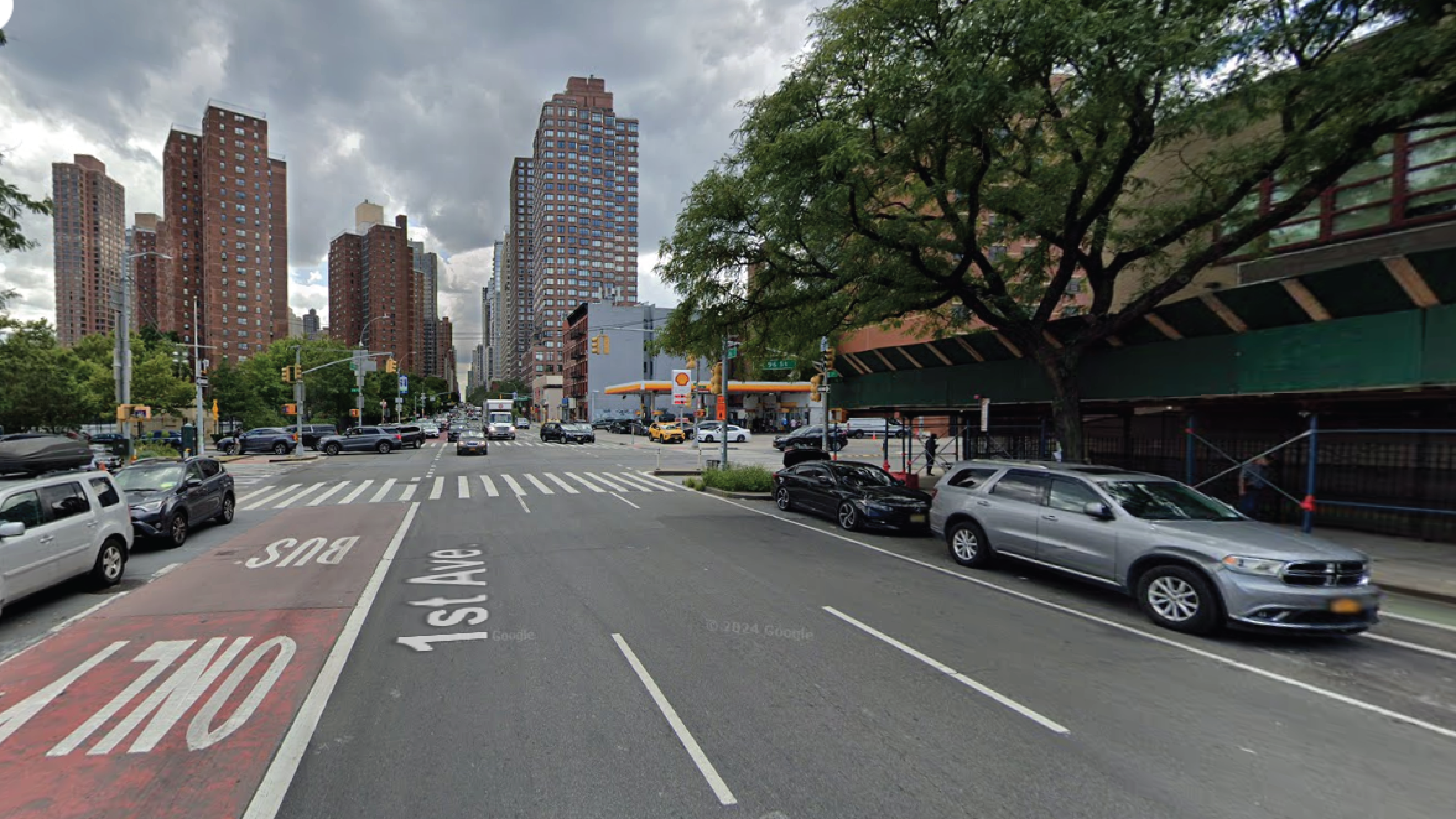 1st Avenue in New York City, showing pavement made with Highly Modified Asphalt (HiMA)